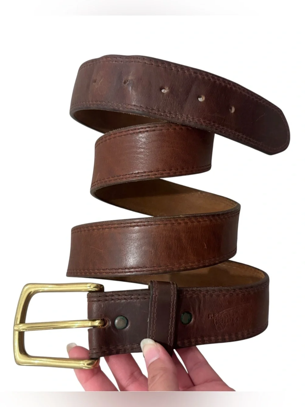 Red Wing Brown Leather Belt Size 44 Solid Brass